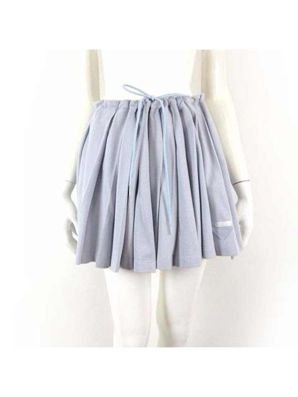 Prada Cotton Pique Pleated Skirt Mini Triangle Logo Embroidery Drost L Blue 42